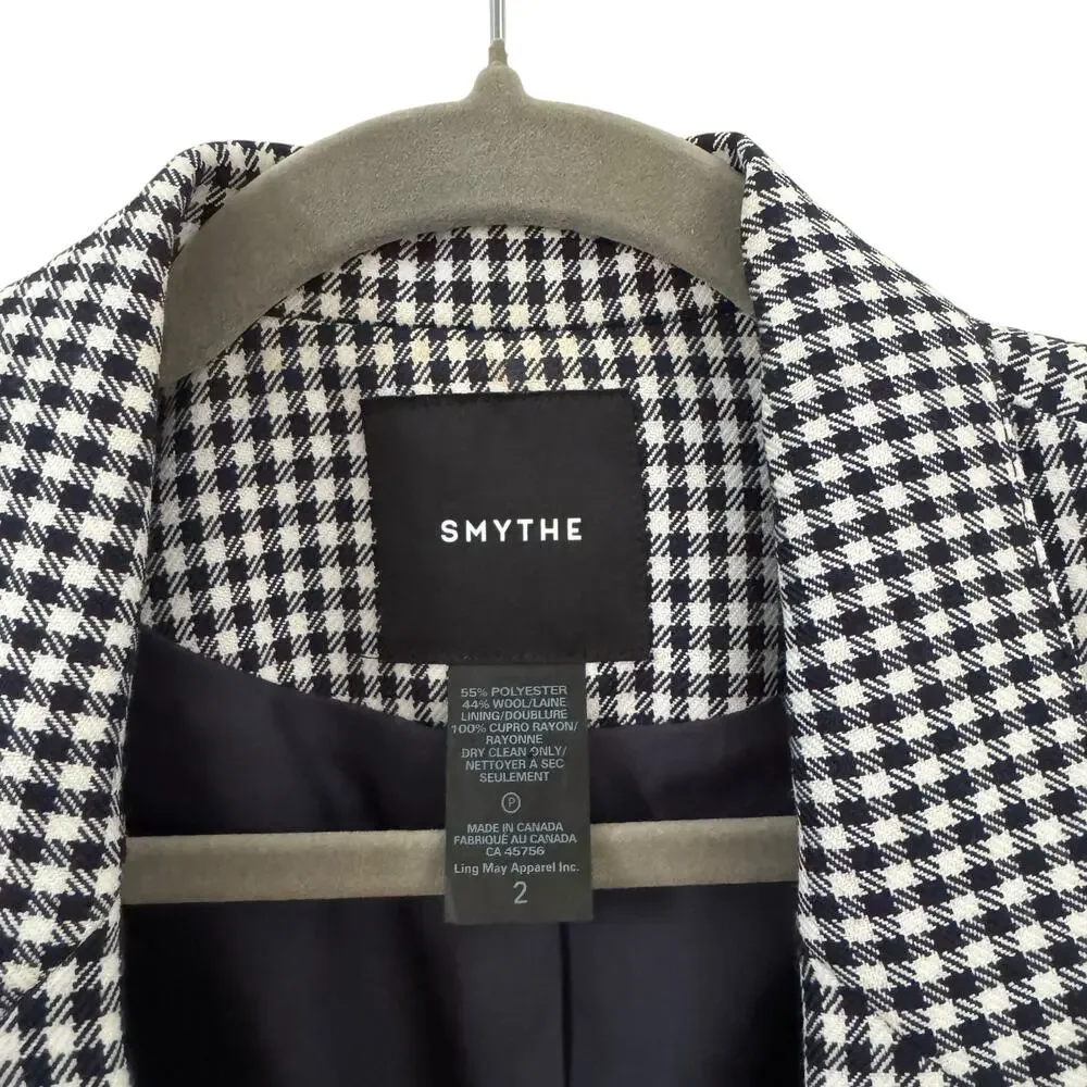 Smythe Classic Duchess Wool Blazer Gingham Check Navy White Size 2 - Picture 6 of 12